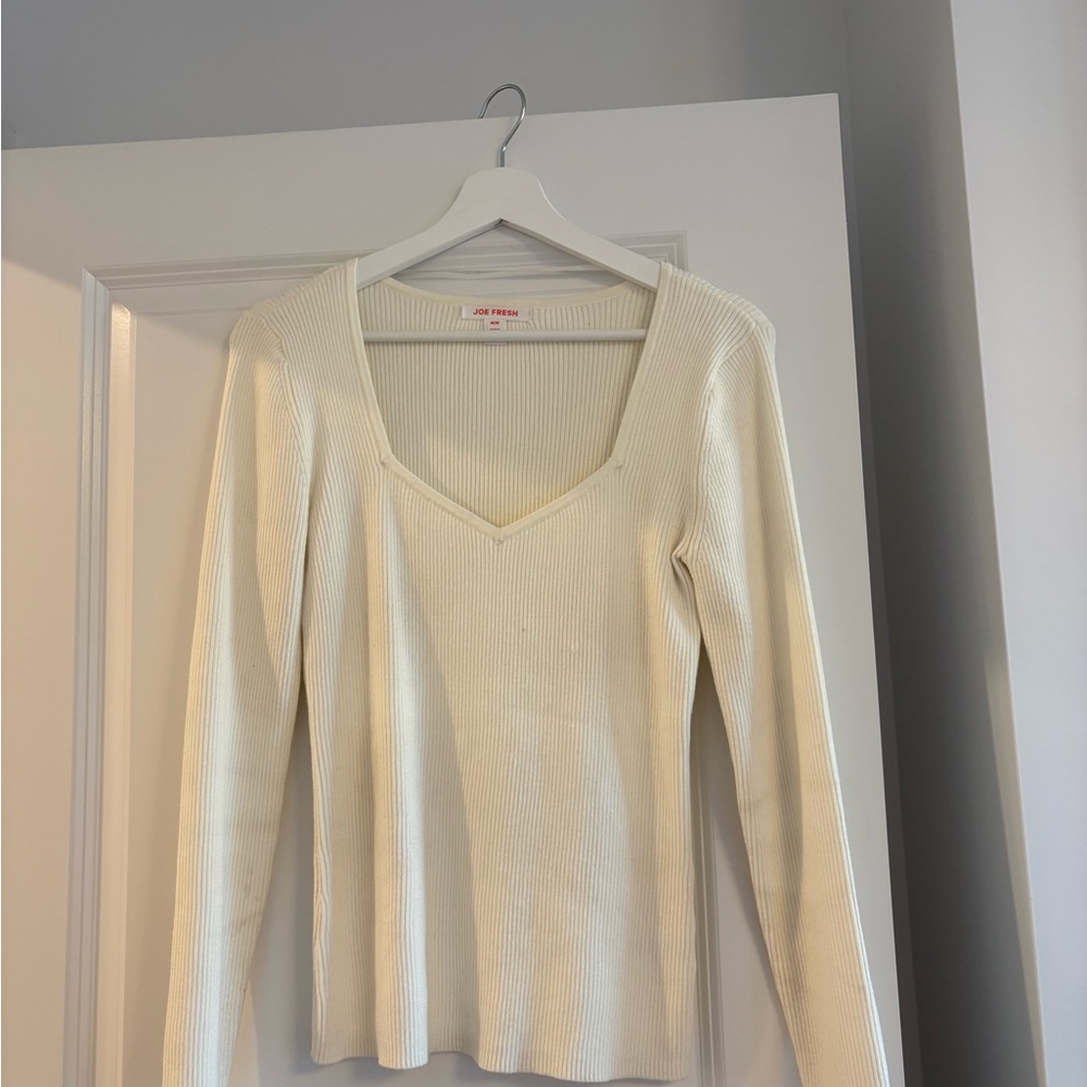 Joe Fresh Cream Long Sleeve V-Neck Top